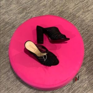 black SCHUTZ nobuck suede strappy mule slide sz 8
